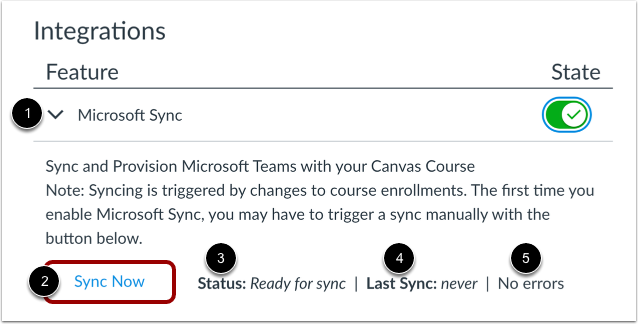 In the integrations area, you can expand the Microsoft sync information and select "Sync Now"