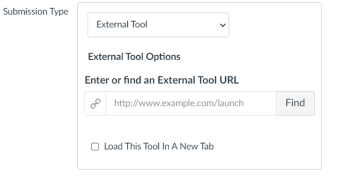Submission type dropdown with External Tool selected.