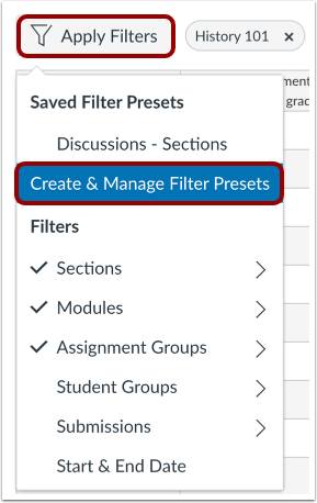 You can use Enhanced Gradebook Filters to create and apply gradebook filters using an updated interface.