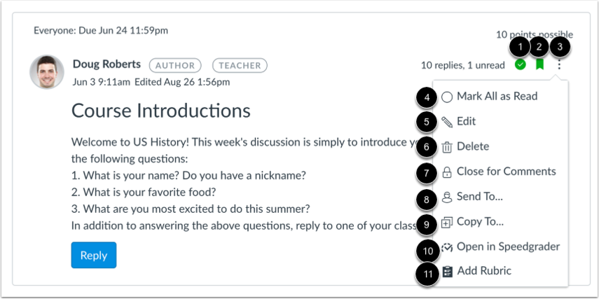The discussion topic section also includes several tools that allow you to manage your discussion.