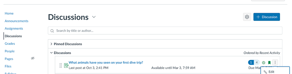 Edit button added to Discussions Index Page - On the Discussions Index page, the edit button has been added to the kebab menu to navigate to the edit page directly from the Discussions Index Page.