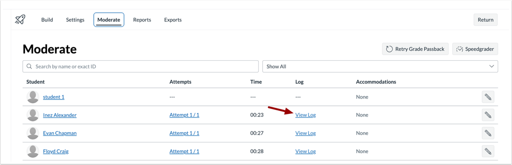 Click the View Log link in the activity log’s Moderate tab to see individual results.