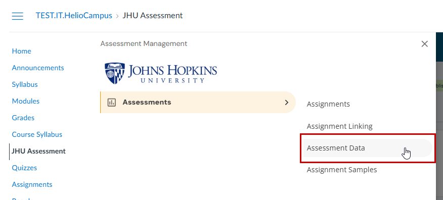 Assessment Data option within the HelioCampus menu