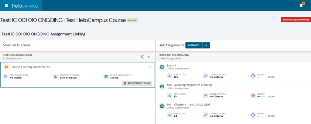 Assignment linking interface within the HelioCampus LTI