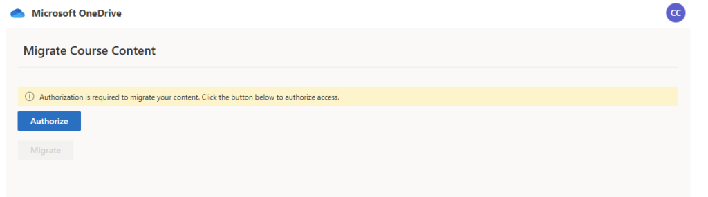 Select the Authorize button to grant access for the migration.