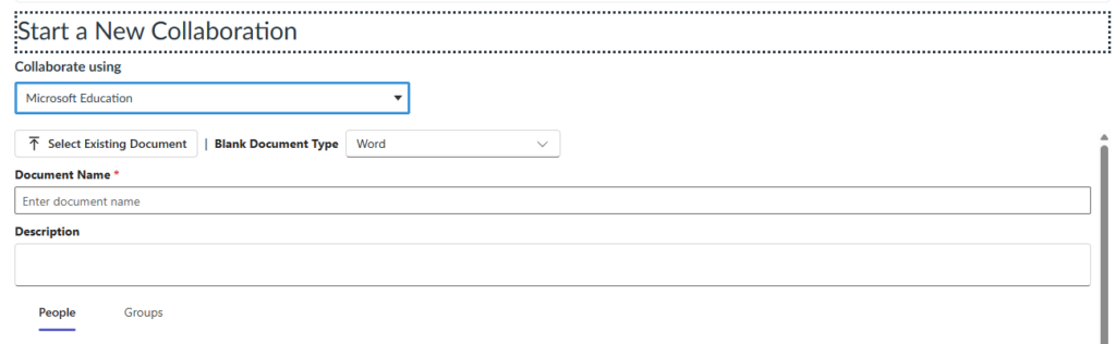To start the collaboration, select Microsoft Education from the dropdown.